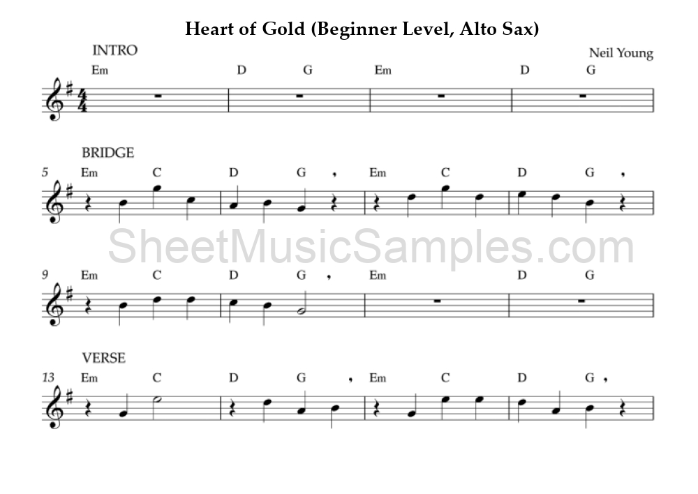 Heart of Gold (Beginner Level, Alto Sax)