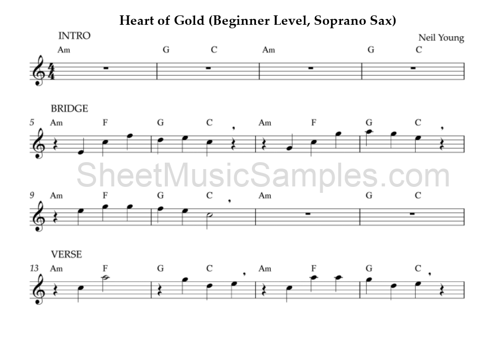 Heart of Gold (Beginner Level, Soprano Sax)