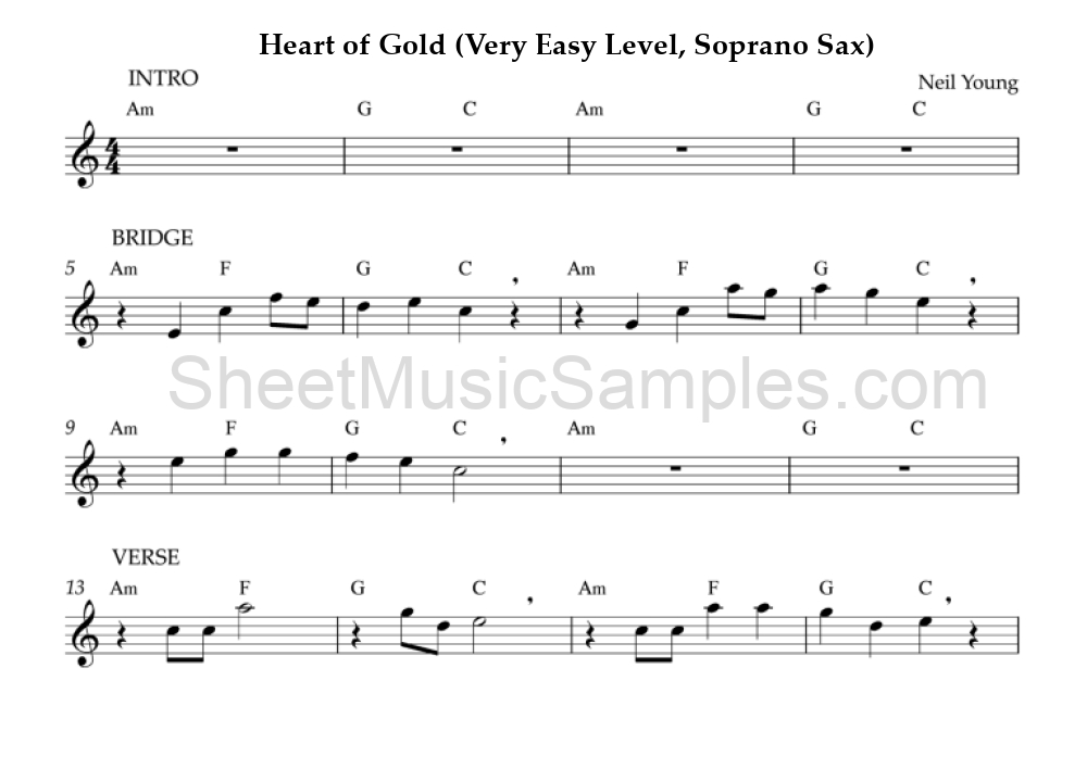 Heart of Gold (Very Easy Level, Soprano Sax)