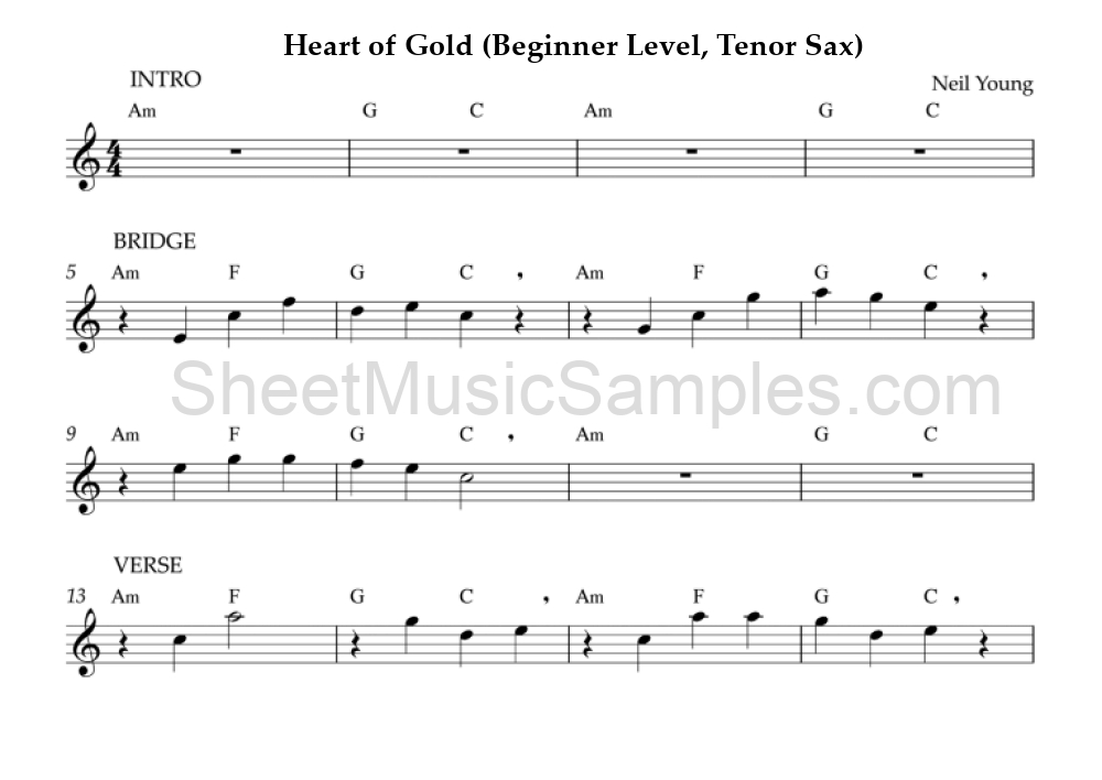 Heart of Gold (Beginner Level, Tenor Sax)