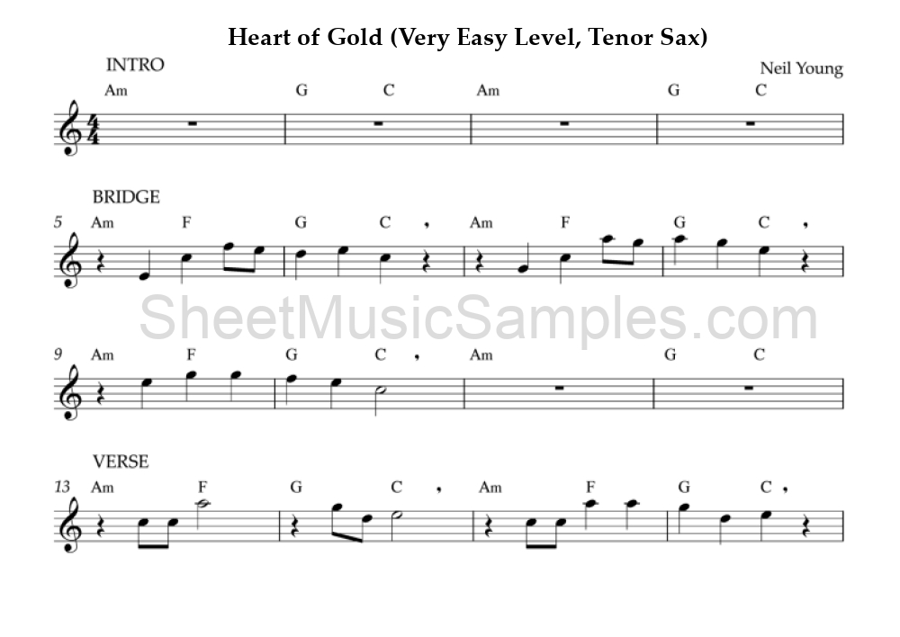 Heart of Gold (Very Easy Level, Tenor Sax)