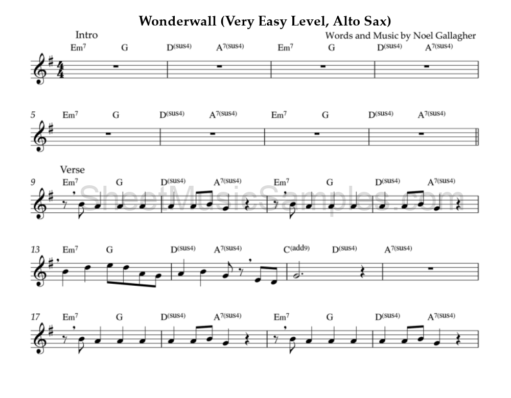 Wonderwall (Very Easy Level, Alto Sax)