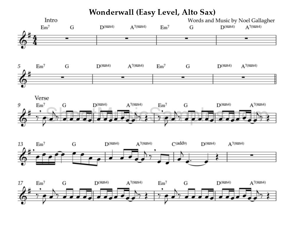 Wonderwall (Easy Level, Alto Sax)