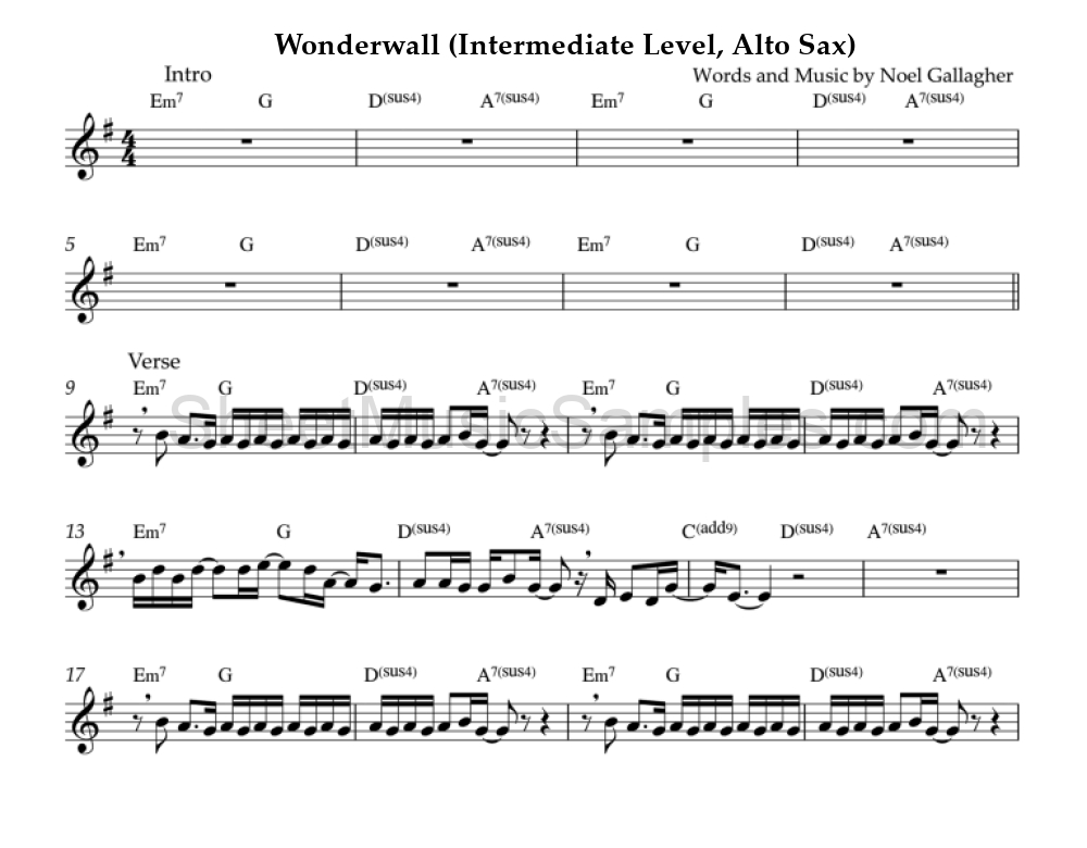 Wonderwall (Intermediate Level, Alto Sax)