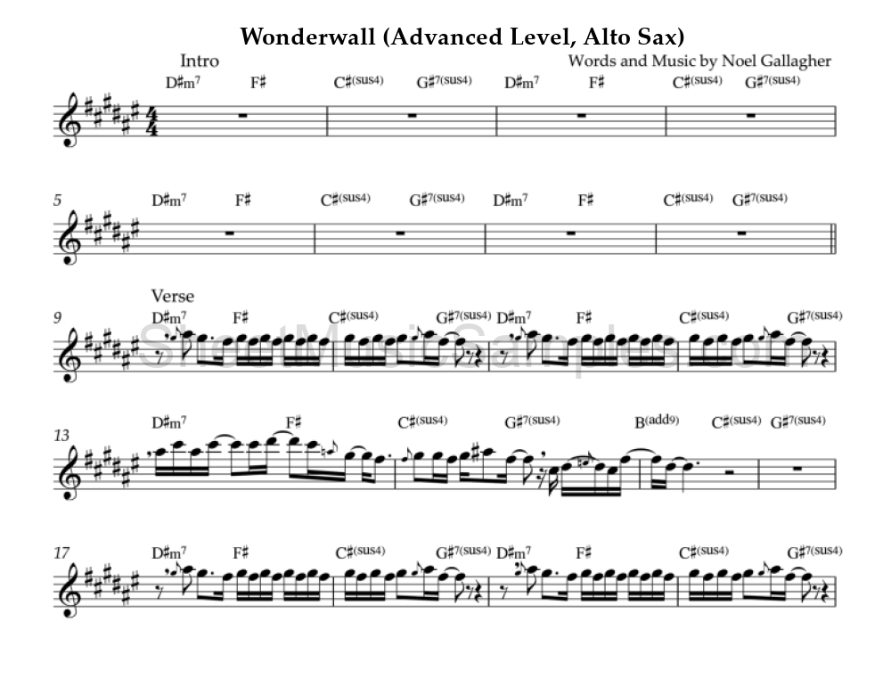 Wonderwall (Advanced Level, Alto Sax)