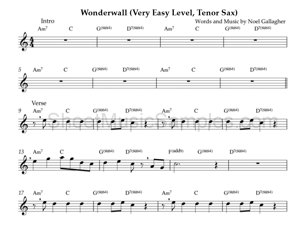 Wonderwall (Very Easy Level, Tenor Sax)