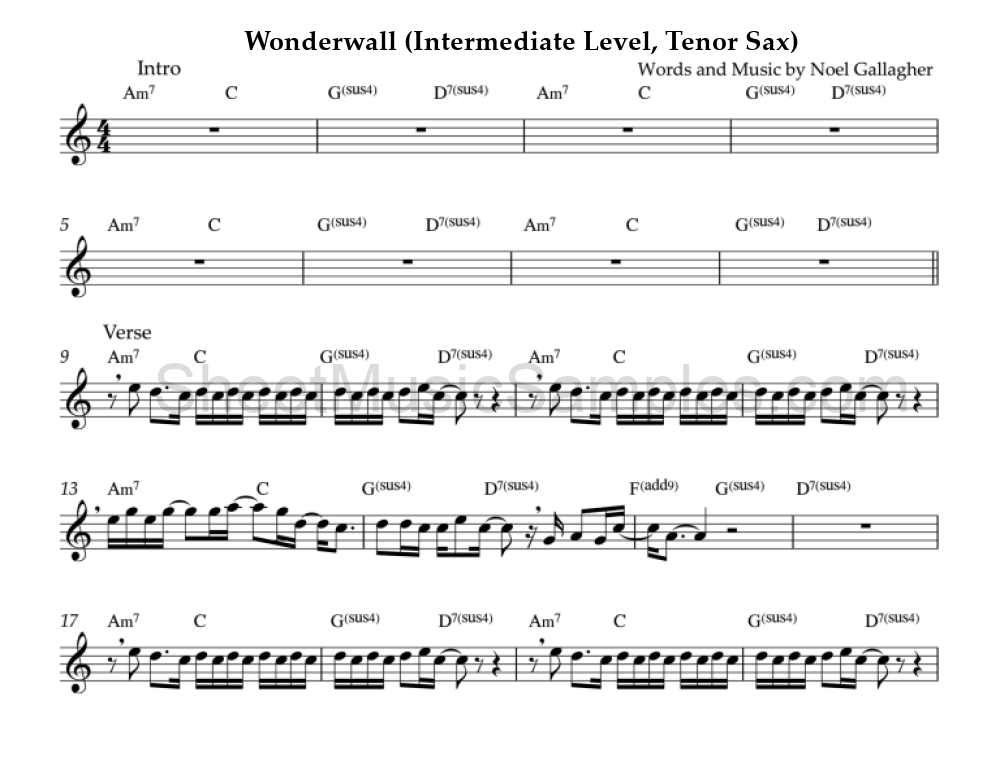 Wonderwall (Intermediate Level, Tenor Sax)