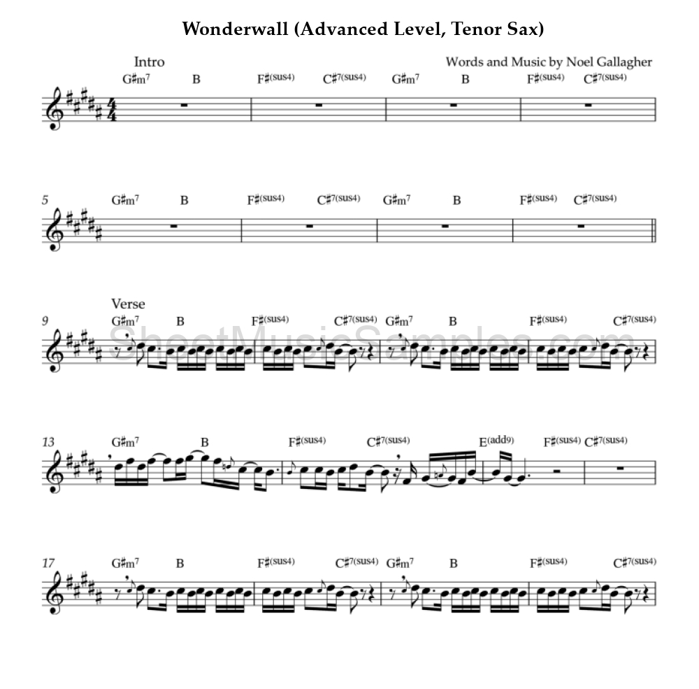 Wonderwall (Advanced Level, Tenor Sax)