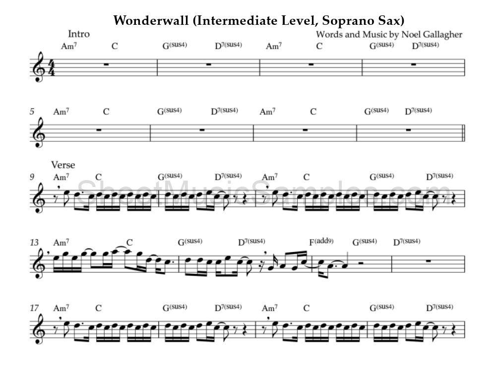 Wonderwall (Intermediate Level, Soprano Sax)