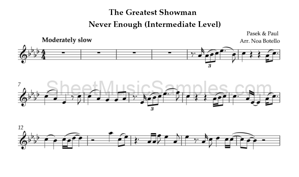 The Greatest Showman - Never Enough (Intermediate Level)