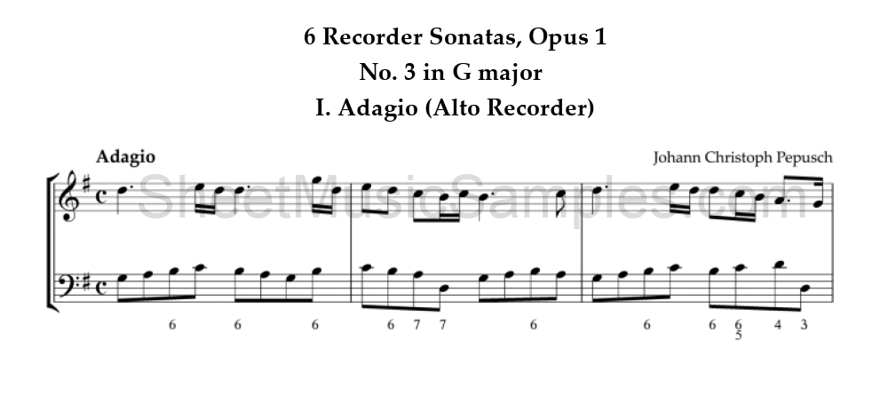 6 Recorder Sonatas, Opus 1 - No. 3 in G major - I. Adagio (Alto Recorder)