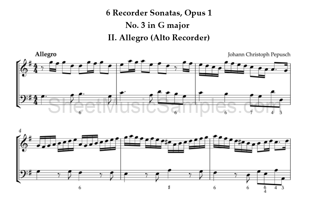 6 Recorder Sonatas, Opus 1 - No. 3 in G major - II. Allegro (Alto Recorder)