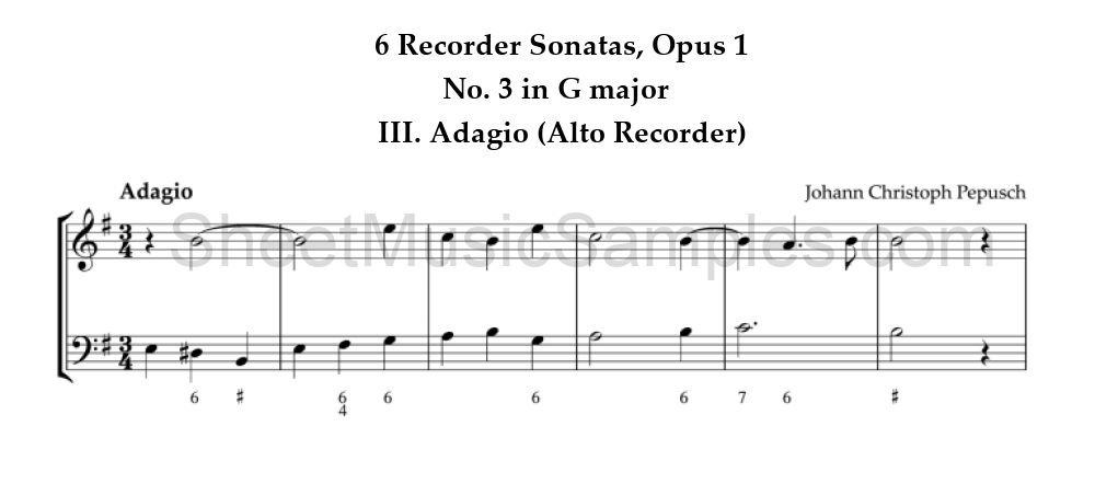 6 Recorder Sonatas, Opus 1 - No. 3 in G major - III. Adagio (Alto Recorder)