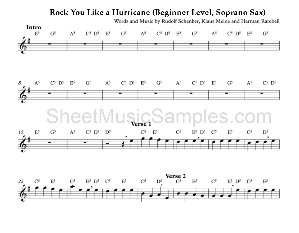 Rock You Like a Hurricane (Beginner Level, Soprano Sax)