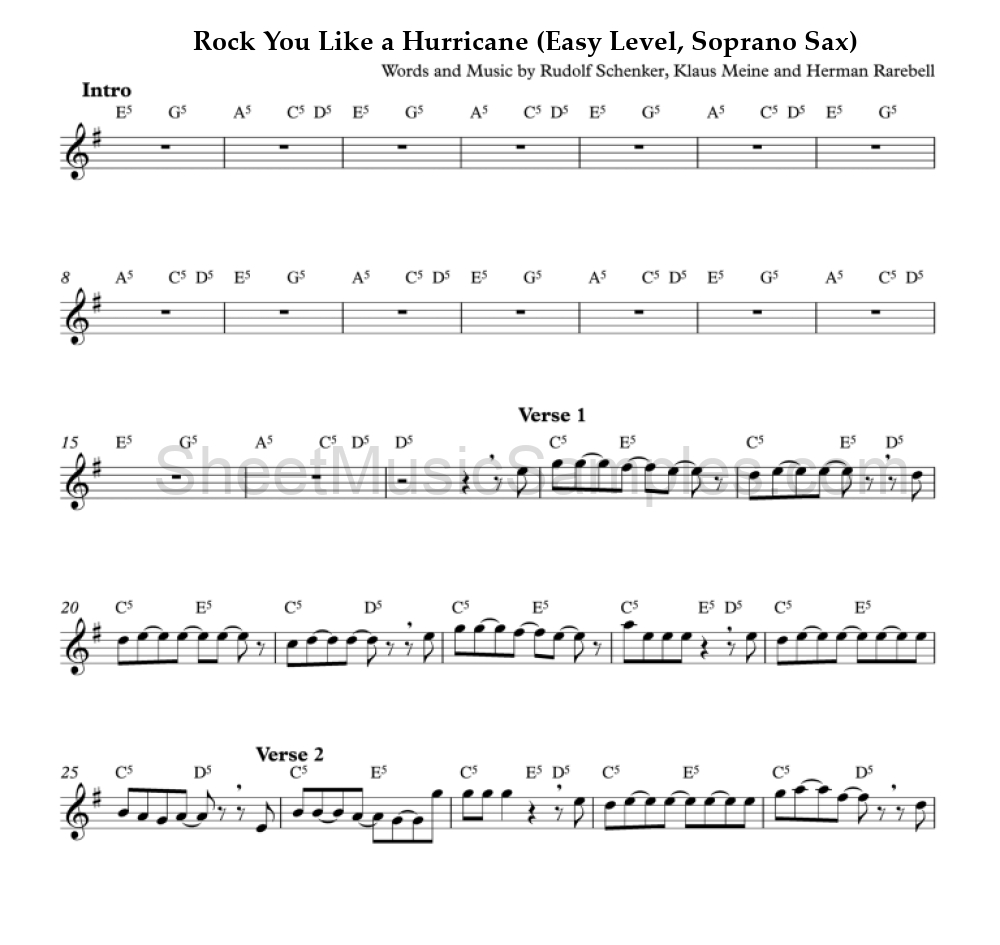 Rock You Like a Hurricane (Easy Level, Soprano Sax)