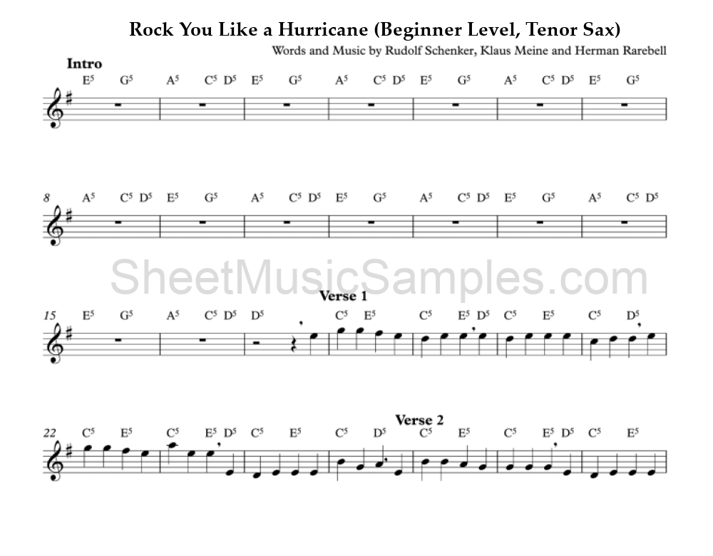 Rock You Like a Hurricane (Beginner Level, Tenor Sax)