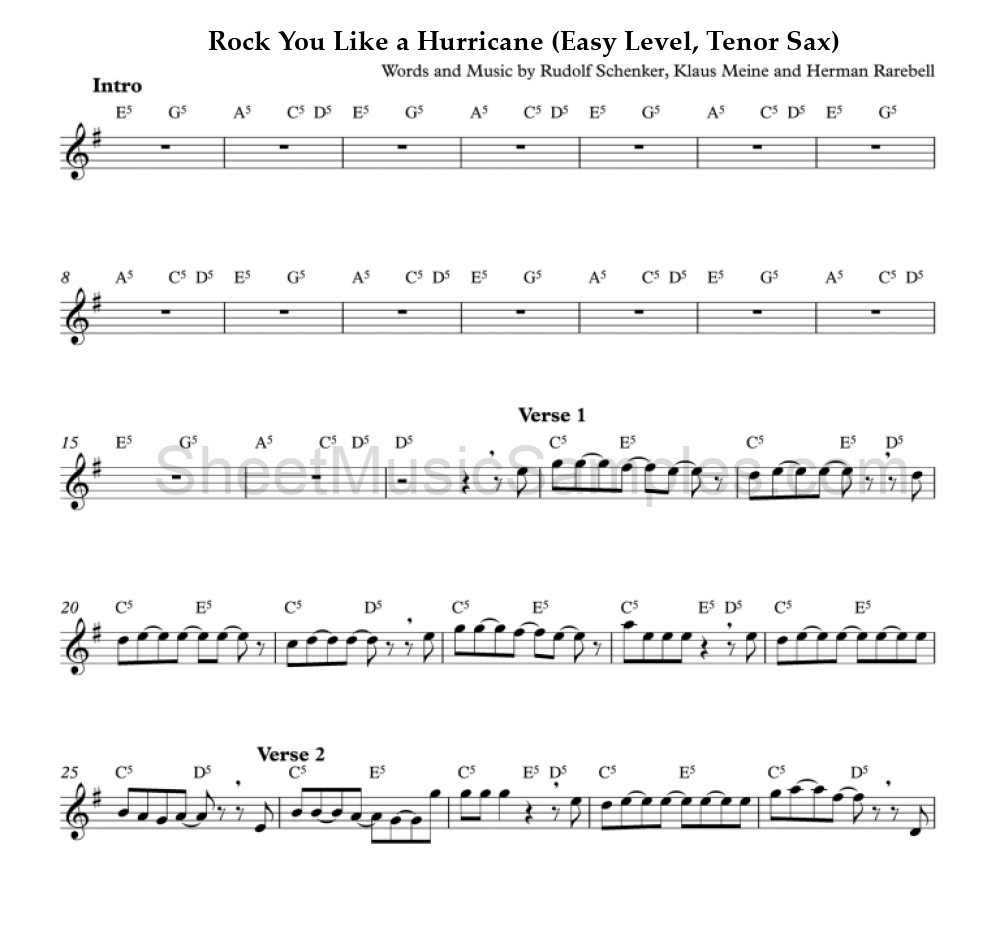 Rock You Like a Hurricane (Easy Level, Tenor Sax)