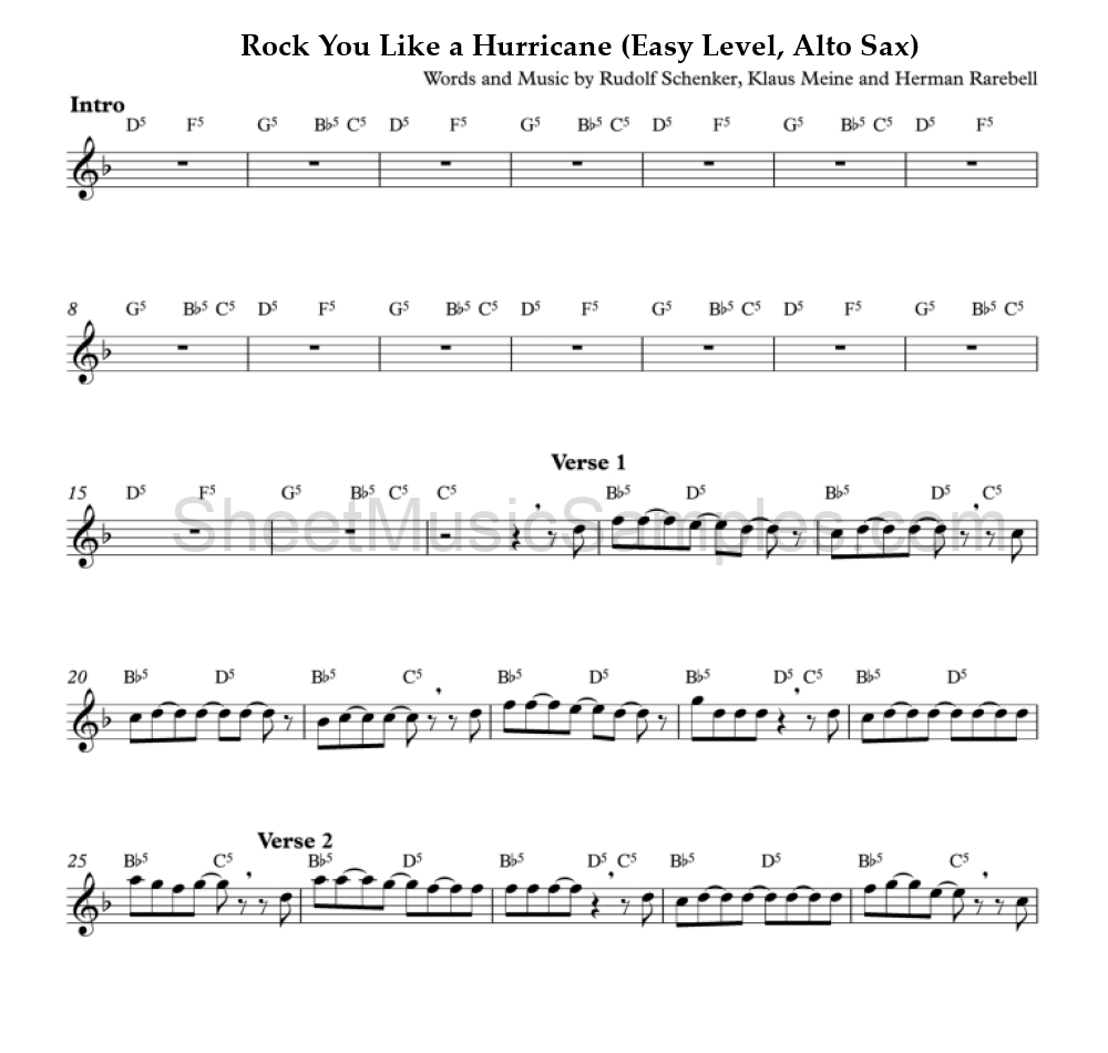 Rock You Like a Hurricane (Easy Level, Alto Sax)