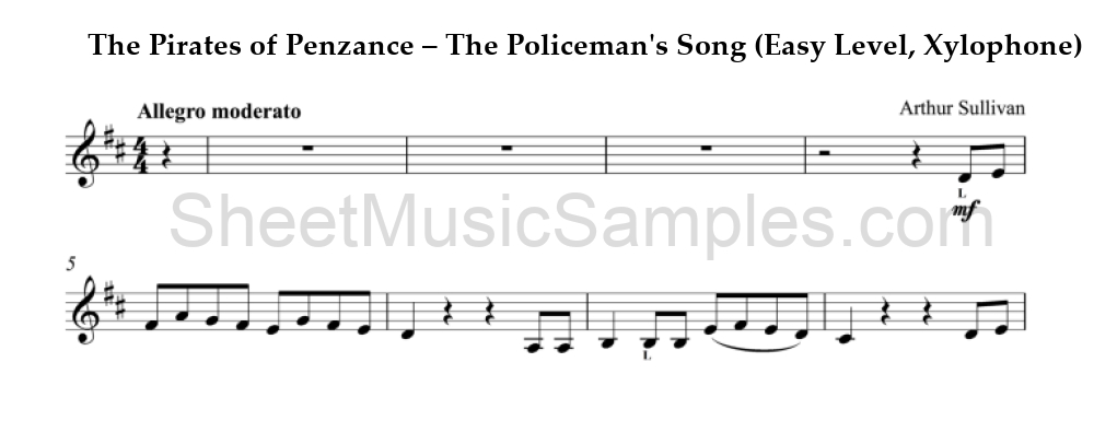 The Pirates of Penzance – The Policeman's Song (Easy Level, Xylophone)