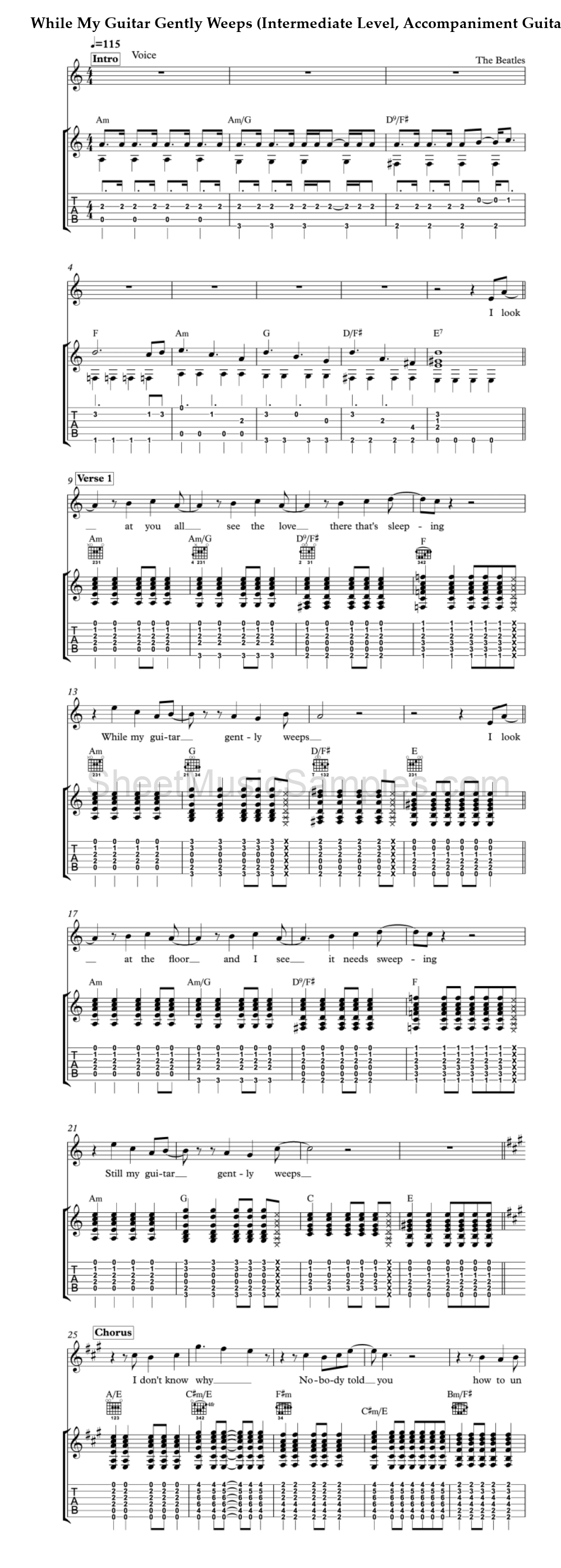 While My Guitar Gently Weeps (Intermediate Level, Accompaniment Guitar)