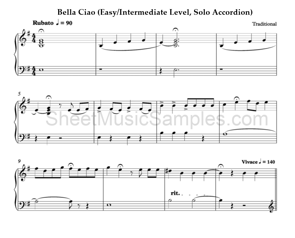 Bella Ciao (Easy/Intermediate Level, Solo Accordion)