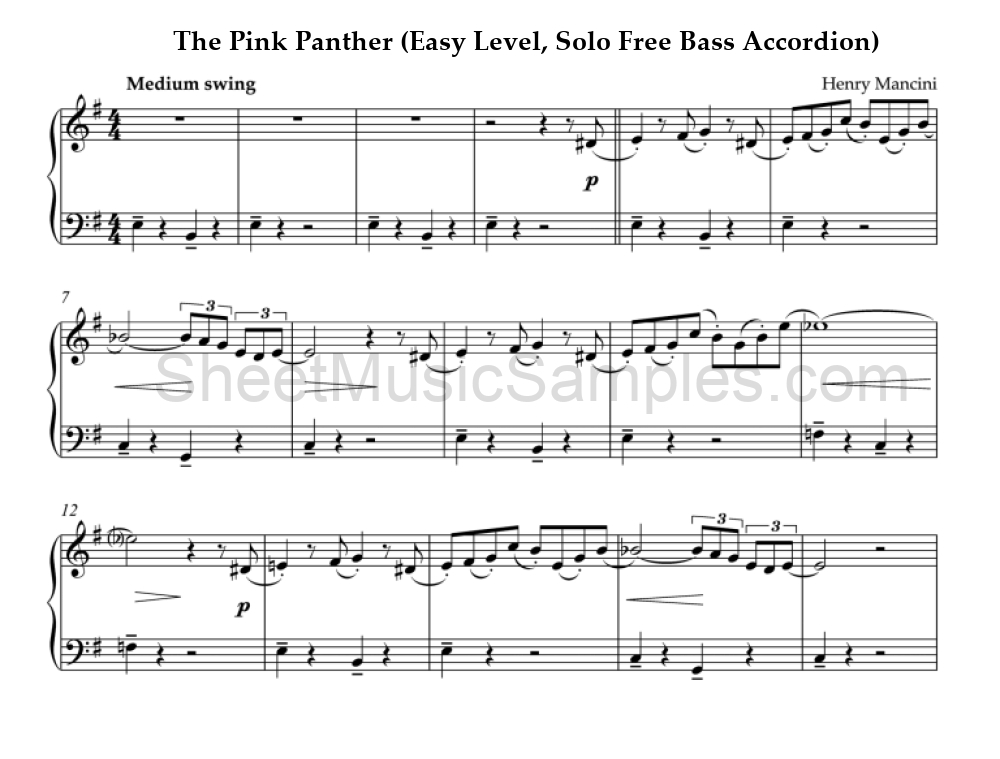 The Pink Panther (Easy Level, Solo Free Bass Accordion)