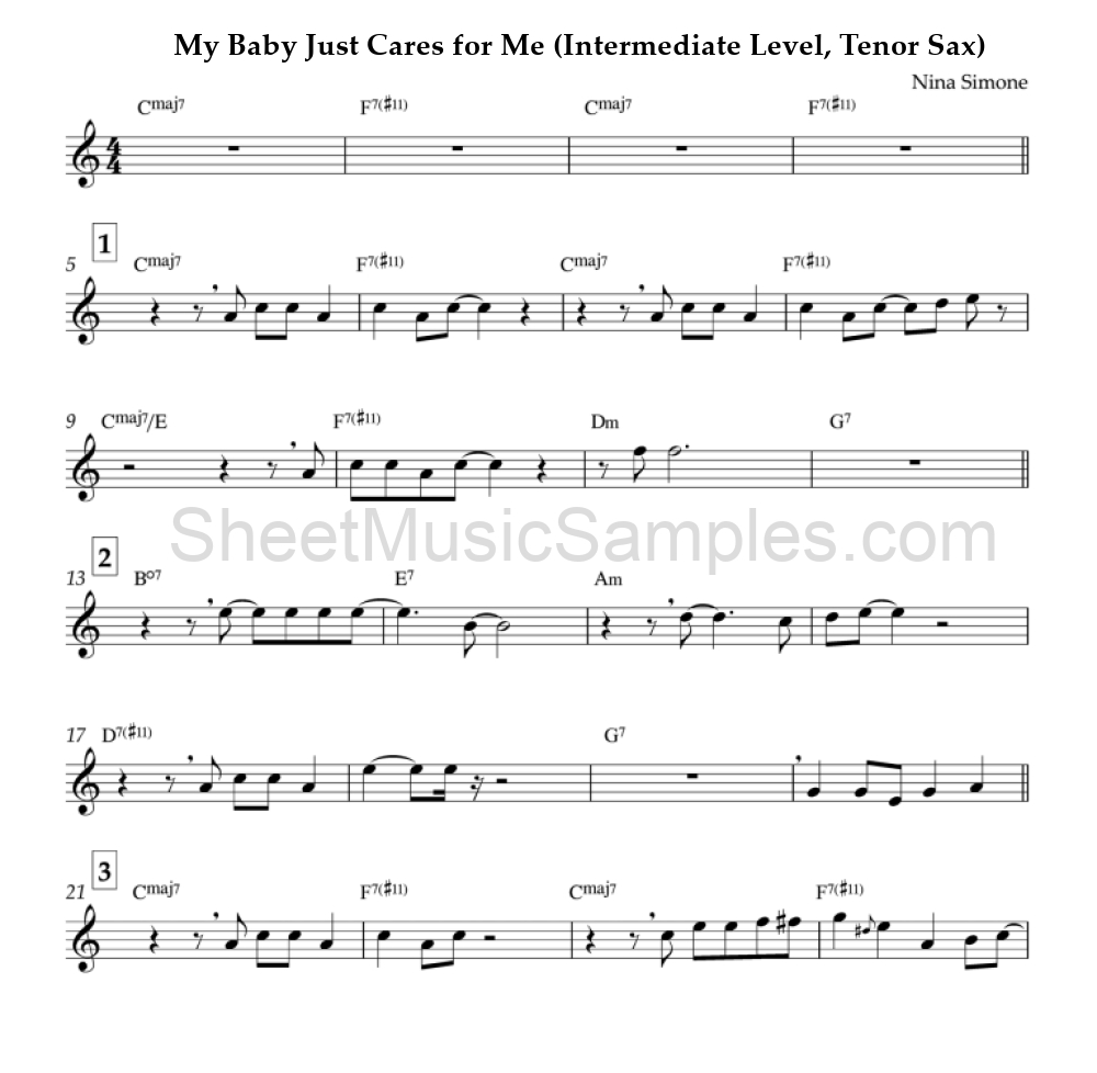 My Baby Just Cares for Me (Intermediate Level, Tenor Sax)