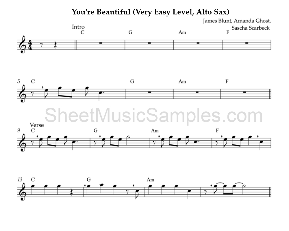 You're Beautiful (Very Easy Level, Alto Sax)