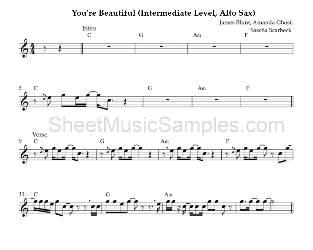 You're Beautiful (Intermediate Level, Alto Sax)