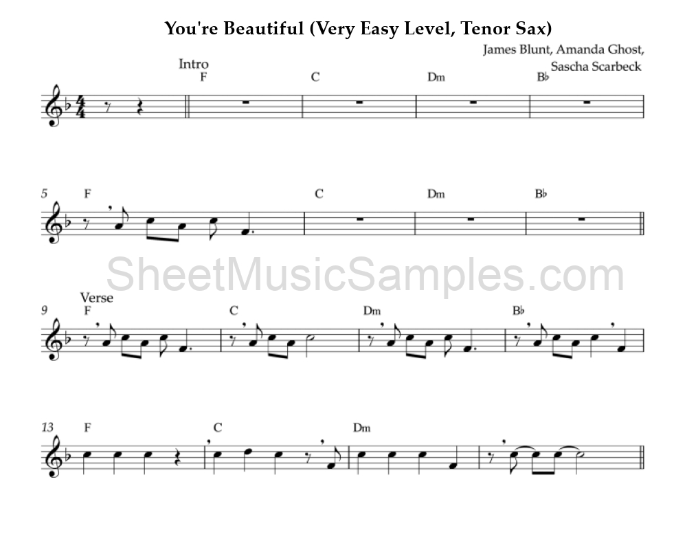 You're Beautiful (Very Easy Level, Tenor Sax)