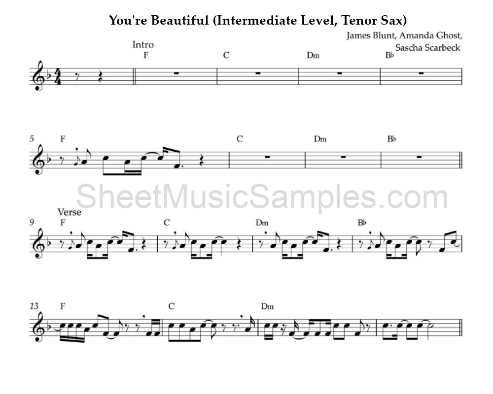 You're Beautiful (Intermediate Level, Tenor Sax)