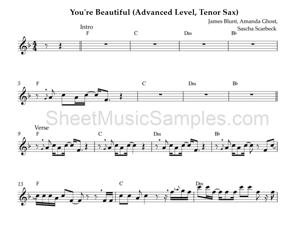 You're Beautiful (Advanced Level, Tenor Sax)