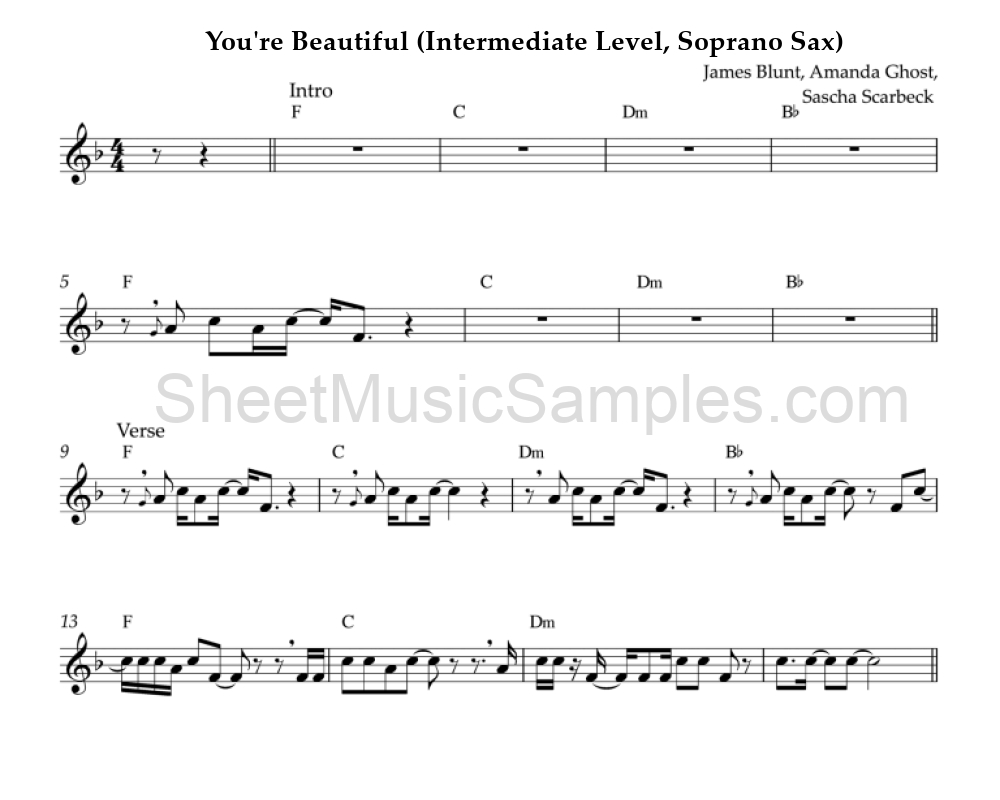 You're Beautiful (Intermediate Level, Soprano Sax)