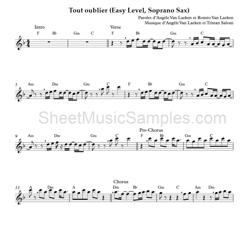 Tout oublier (Easy Level, Soprano Sax)