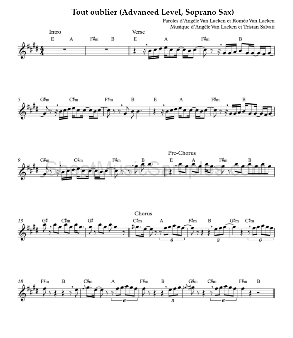 Tout oublier (Advanced Level, Soprano Sax)