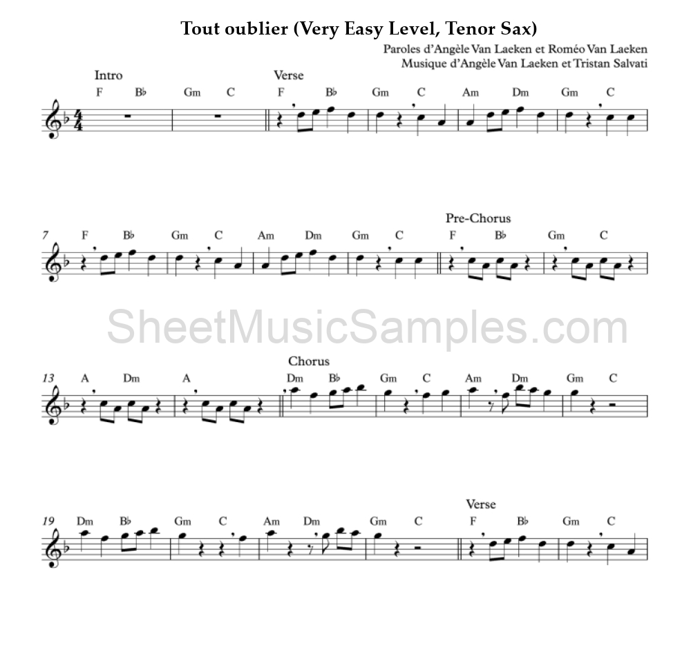 Tout oublier (Very Easy Level, Tenor Sax)