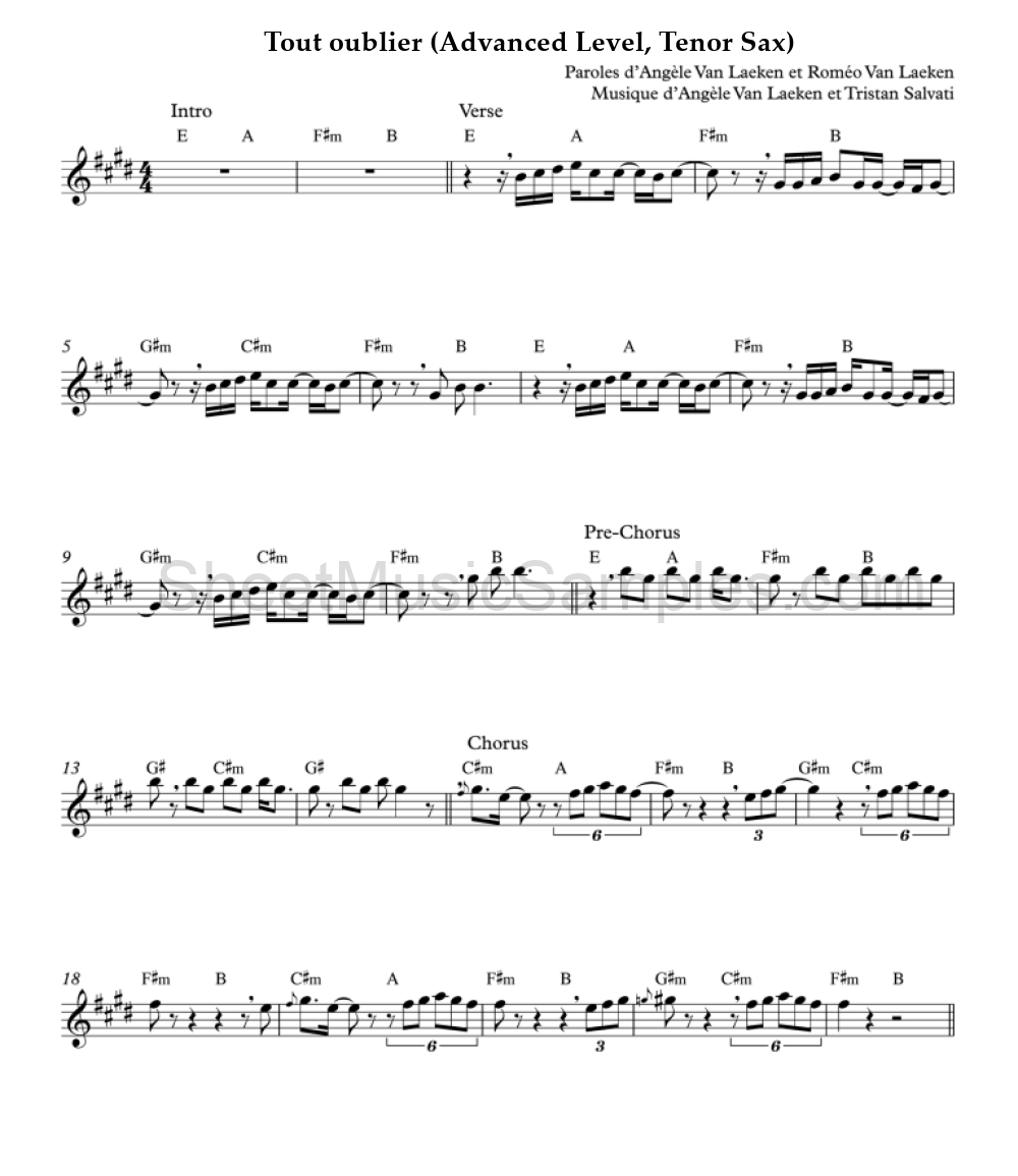 Tout oublier (Advanced Level, Tenor Sax)