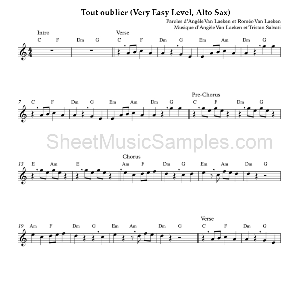 Tout oublier (Very Easy Level, Alto Sax)