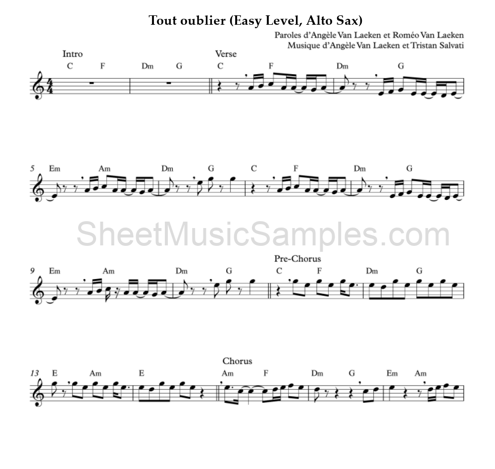 Tout oublier (Easy Level, Alto Sax)