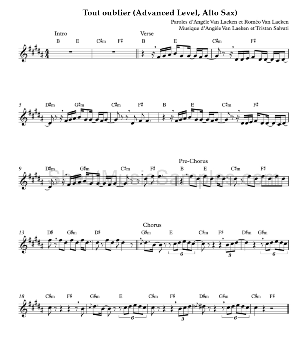 Tout oublier (Advanced Level, Alto Sax)