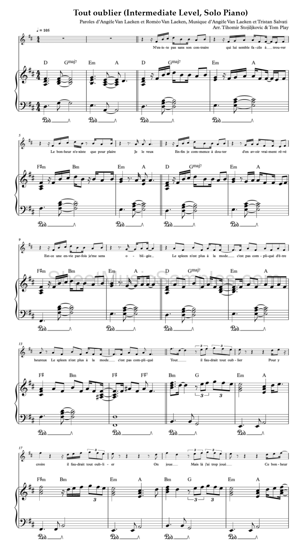 Tout oublier (Intermediate Level, Solo Piano)