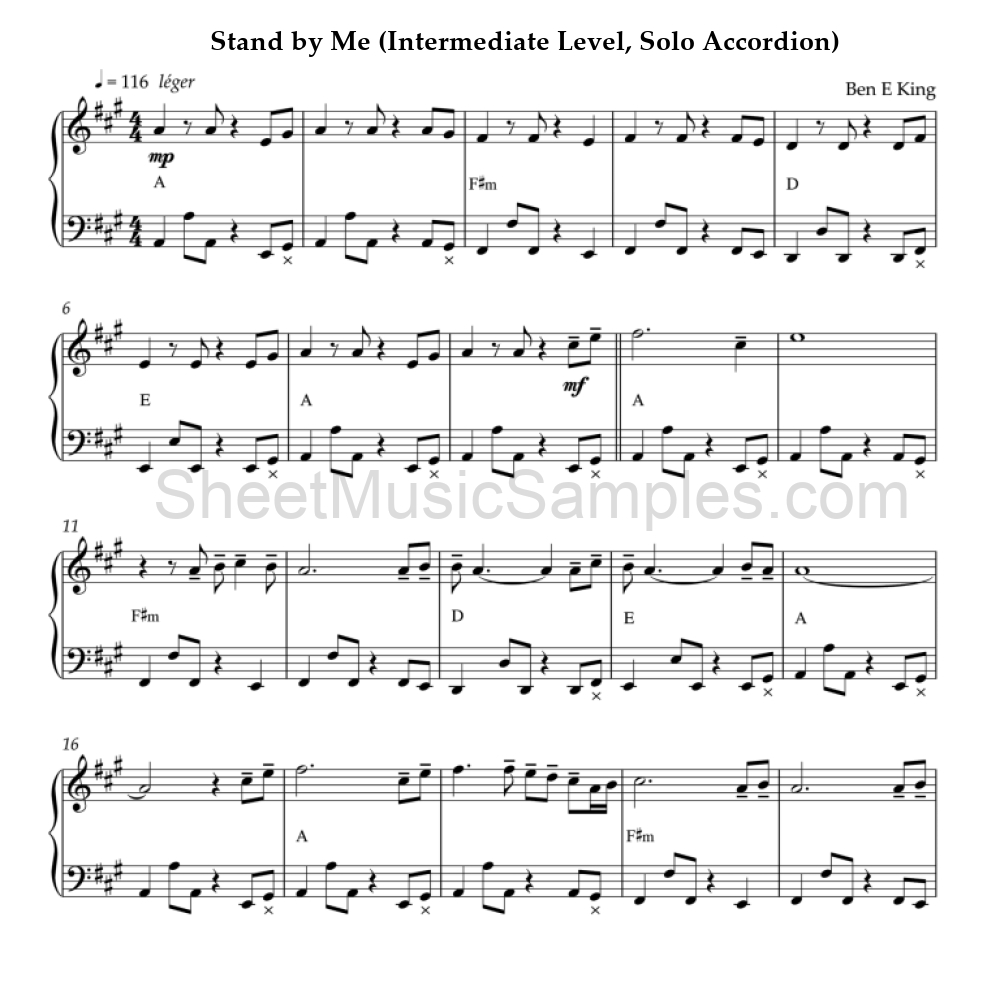 Stand by Me (Intermediate Level, Solo Accordion)