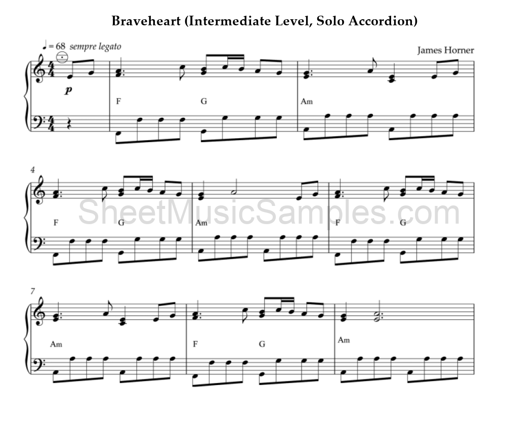 Braveheart (Intermediate Level, Solo Accordion)