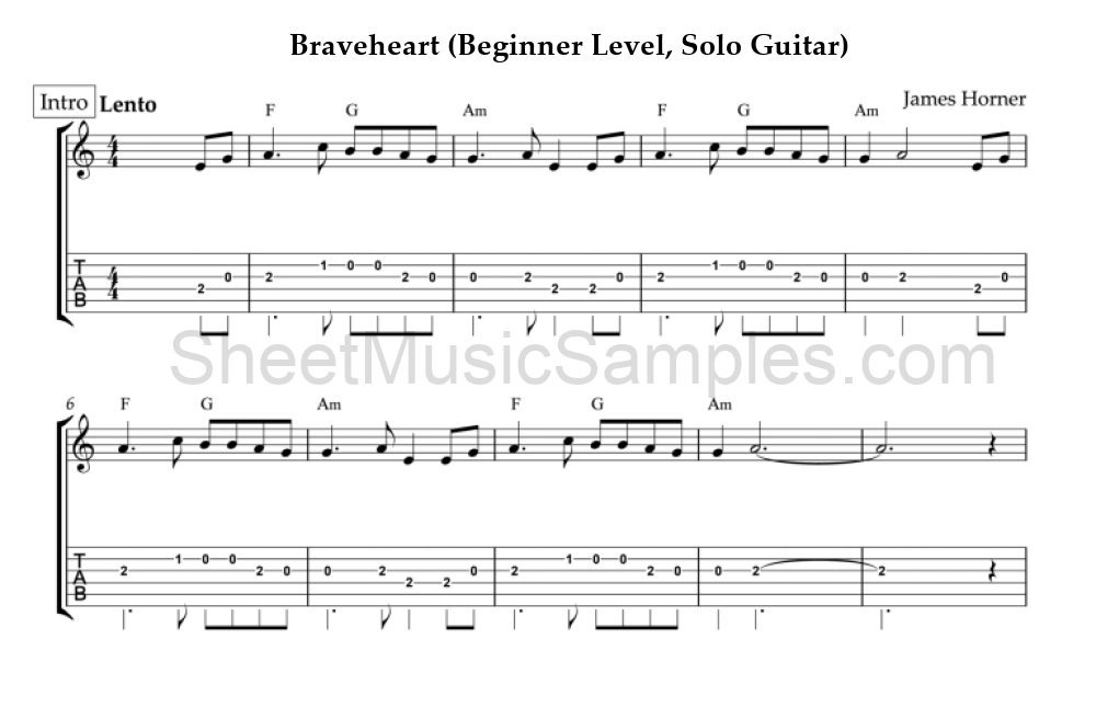 Braveheart (Beginner Level, Solo Guitar)