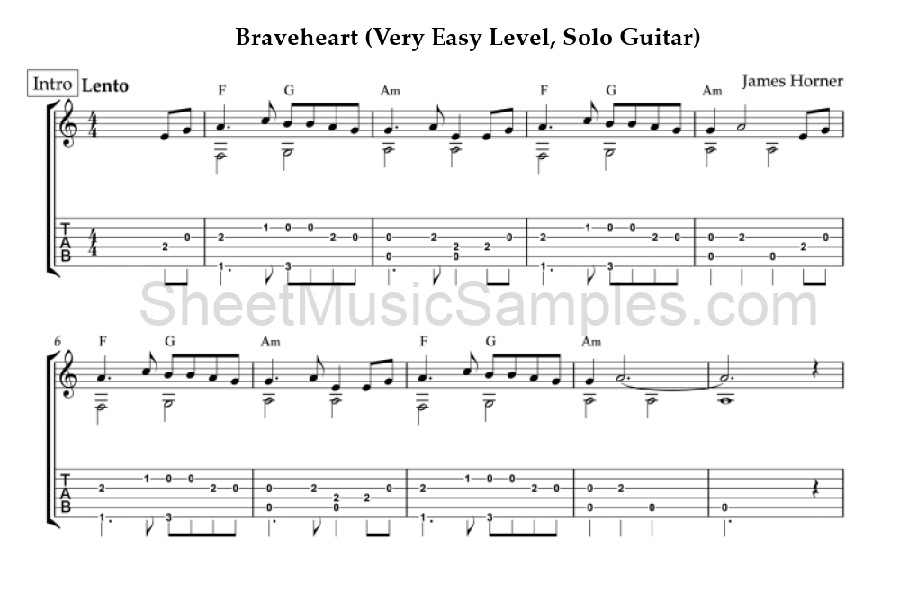 Braveheart (Very Easy Level, Solo Guitar)