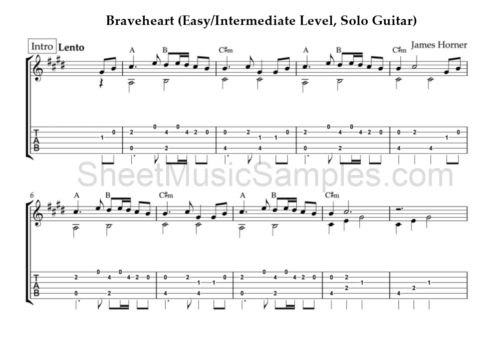 Braveheart (Easy/Intermediate Level, Solo Guitar)