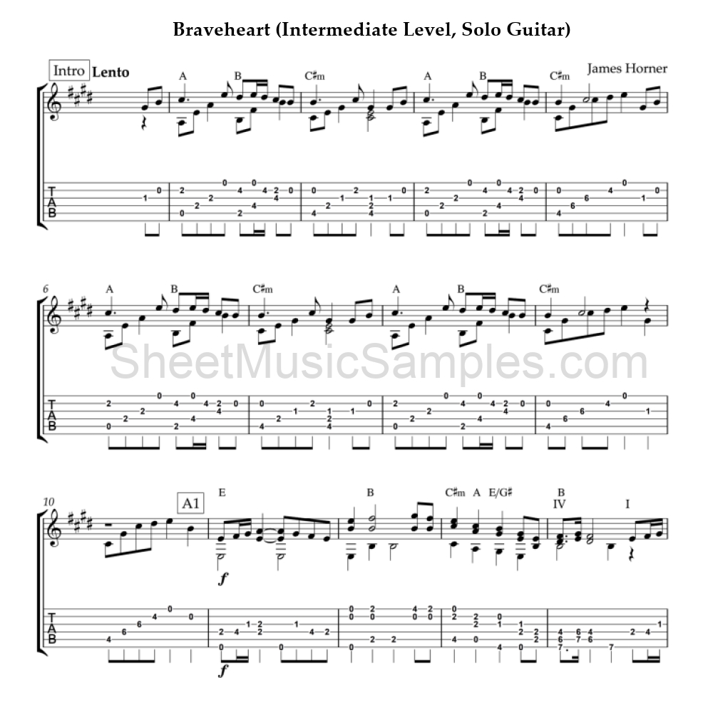 Braveheart (Intermediate Level, Solo Guitar)