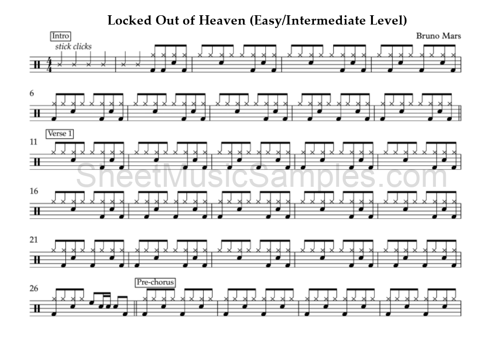 Locked Out of Heaven (Easy/Intermediate Level)