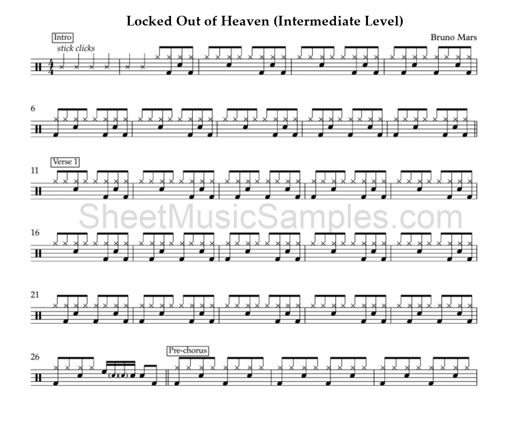 Locked Out of Heaven (Intermediate Level)