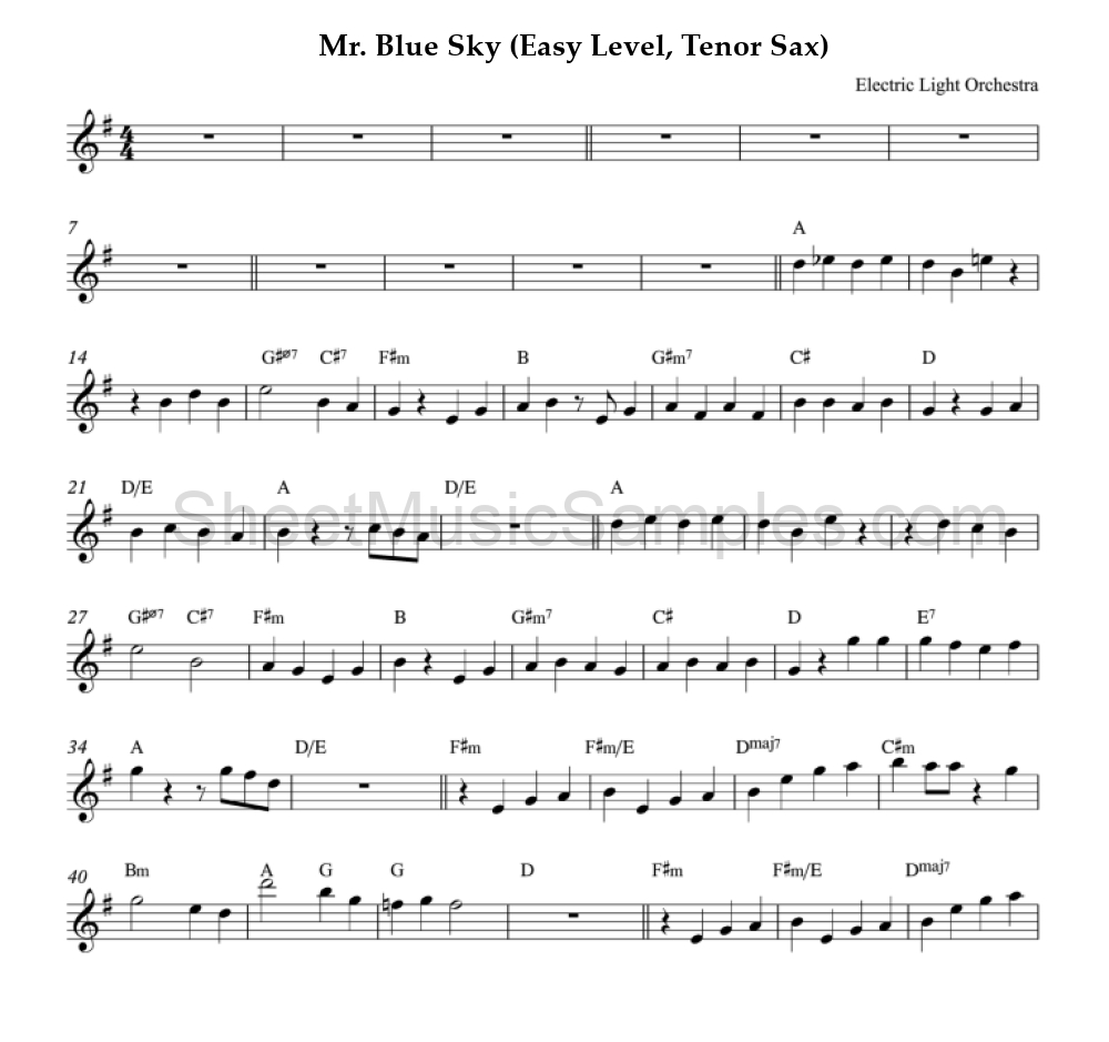 Mr. Blue Sky (Easy Level, Tenor Sax)